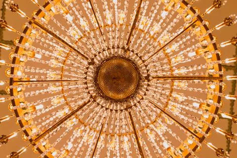 Crystal glass design elements of round vintage chandelier Stock Photos