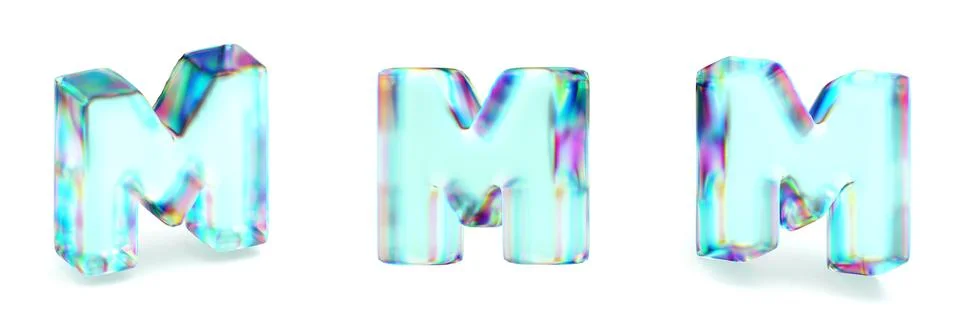 Crystal glass Font Set of letters M 3D Stock Illustration