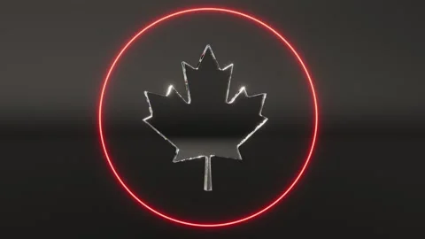 Crystal glass Maple leaf symbol of Canada neon circle able to loop endless Stock Footage 312255586