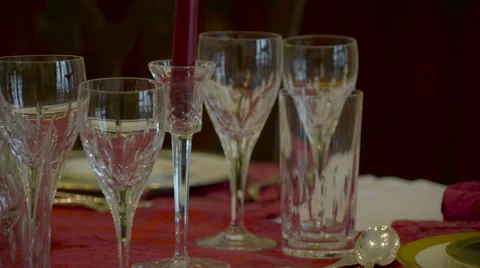 Crystal glasses on the center of the dining table in Ireland Stock Footage 68168363