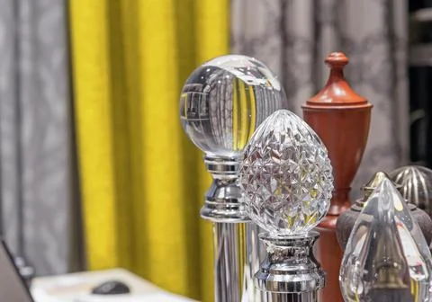 Crystal knobs. Glass round knobs. Decorative knobs for stair balusters. Stock Photos