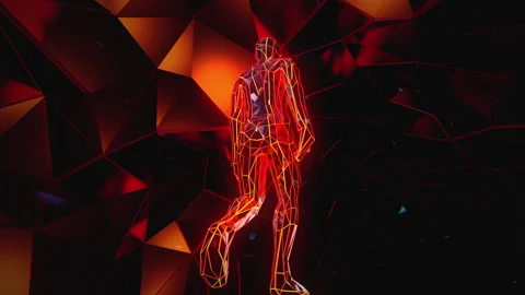 Crystal lava man walking in 3d space VJ loop Stock Footage 234256472