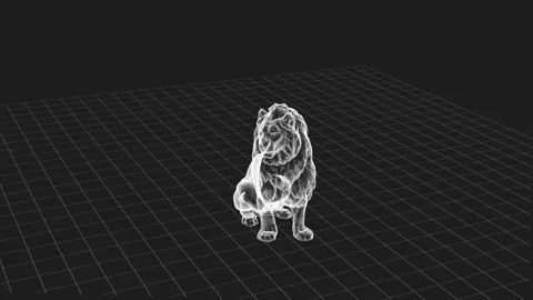 Crystal Lion Model on Graph Grid with Digital 3D Rendering 库存影片 343219520