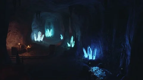 Crystal Mines, Cave, Magical Environment Cinematic 3D Animations Rendering C Video stock 225288145