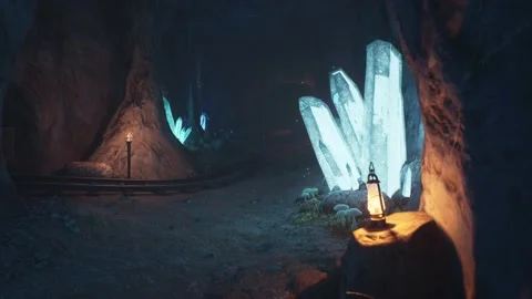 Crystal Mines, Lantern, Magical Environment Cinematic 3D Animations Renderin Stock Footage 225288152