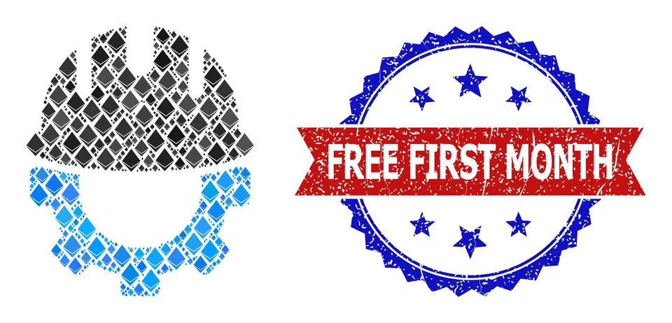 Crystal Mosaic Engineering Icon and Distress Bicolor Free First Month Stamp Stock Illustration