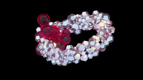 Crystal Particles And Red Spheres On Black Background Formed Round Chain Stock Footage 248603784