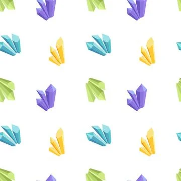 Crystal pattern. Magic crystals. Cartoon, flat, vector Stock Illustration