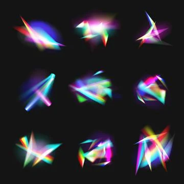 Crystal Rainbow Light Effects. Light streak overlay pattern designs, Stock Illustration