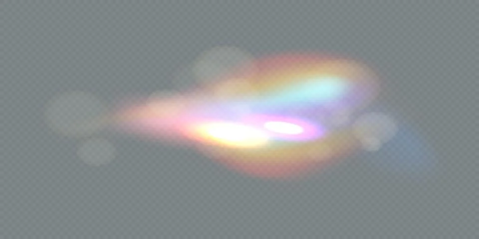 Crystal rays of light, prism refraction, lens flare, crystal glass reflection Stock Illustration