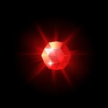Crystal red shining game gem, vector illustration isolated on black. Stock Illustration