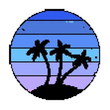 Crystal retro sunset pixel art vector illustration Stock Illustration