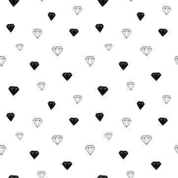 Crystal seamless pattern, black and white hand-drawn gem doodle digital paper Stock Illustration