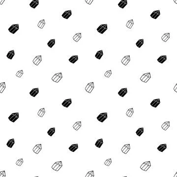 Crystal seamless pattern, black and white hand-drawn gem doodle digital paper Stock Illustration