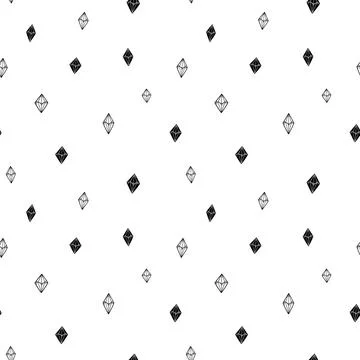 Crystal seamless pattern, black and white hand-drawn gem doodle digital paper Stock Illustration