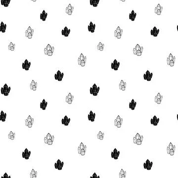 Crystal seamless pattern, black and white hand-drawn gem doodle digital paper Stock Illustration