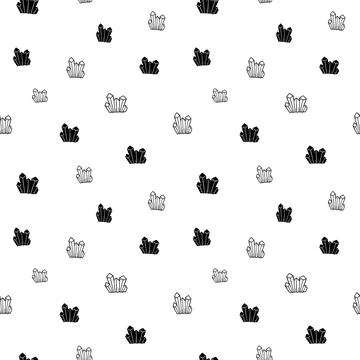 Crystal seamless pattern, black and white hand-drawn gem doodle digital paper Stock Illustration