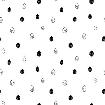Crystal seamless pattern, black and white hand-drawn gem doodle digital paper Stock Illustration