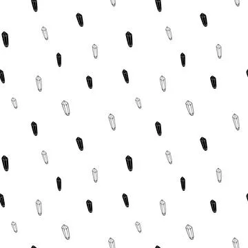 Crystal seamless pattern, black and white hand-drawn gem doodle digital paper Stock Illustration