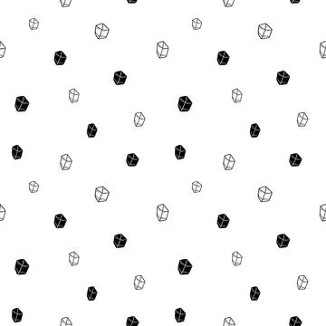 Crystal seamless pattern, black and white hand-drawn gem doodle digital paper Stock Illustration