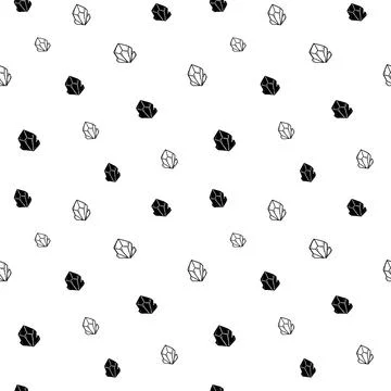 Crystal seamless pattern, black and white hand-drawn gem doodle digital paper Stock Illustration