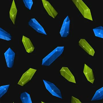 Crystal Seamless Pattern. Blue and Green Gems. Vector Stockillustratie