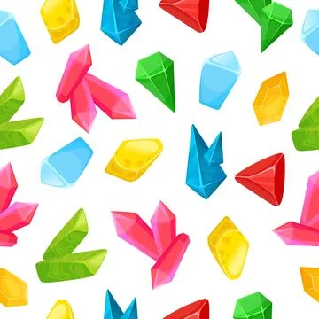 Crystal seamless pattern. Gemstone decorative fabric print. Isolated gems, shine Stock Illustration