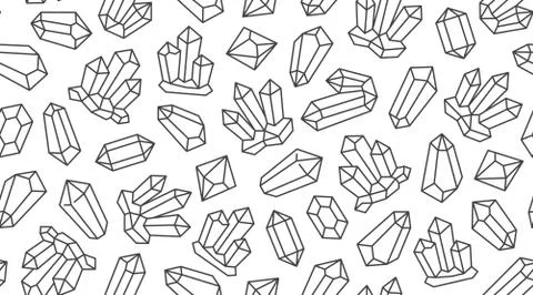 Crystal seamless pattern with line gemstone icons. Geometric mineral on white Illustrazione stock