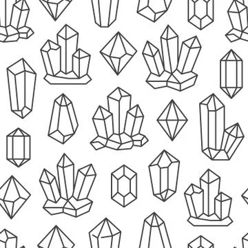 Crystal seamless pattern with line gemstone icons. Geometric mineral on white Illustrazione stock