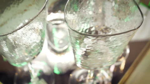 Crystal set for wine, detailed plan with shallow depth of field. Stock Footage 155105979