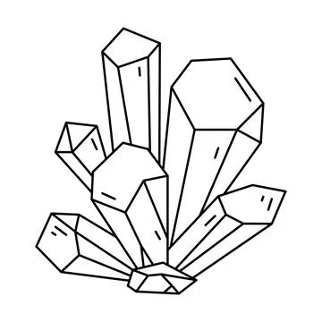 Crystal shape, quartz icon. Line art gem stone. Geology geometric design elem Stock Illustration