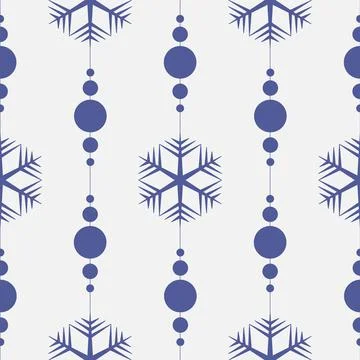 Crystal shape snowflake and round Christmas tree decoration, simple seamless  Stock Illustration