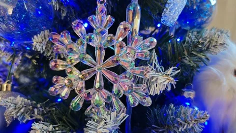 A crystal snowflake on christmas tree Stock Footage 293327284