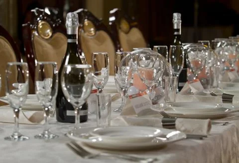 Crystal table setting at a restaurant Stock Photos