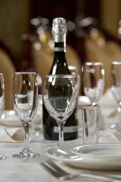 Crystal table setting at a restaurant Stock Photos