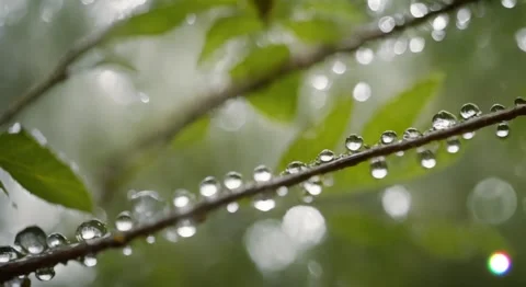 Crystal Tears: Raindrops Weeping on a Leaf Stock Footage 260117587