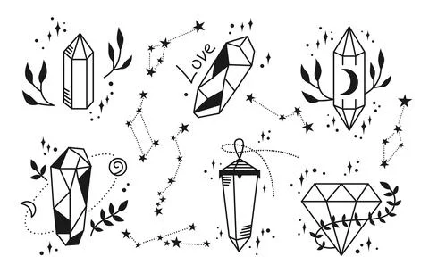 Crystal witch magic symbol doodle mystic astrology esoteric boho witchcraft sign Stock Illustration