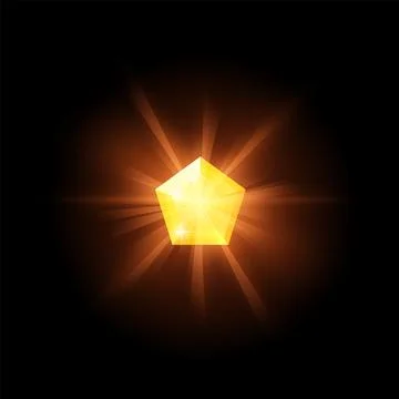 Crystal yellow shining game gem, vector illustration isolated on black. Stock Illustration