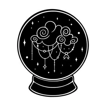 Crystall ball for fortune tellers. Witch occult ball with mystic powers. Vector Illustrazione stock