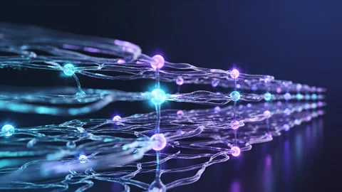Crystalline quantum network structure with glowing data nodes 스톡 동영상 342094373