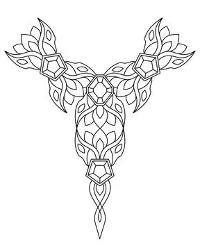 Crystals and plants, decorative element - vector linear picture for coloring Stock Illustration
