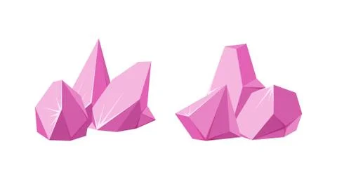 Crystals broken into pieces. Set of smashed ruby crystals. Broken gemstones or Stock Illustration