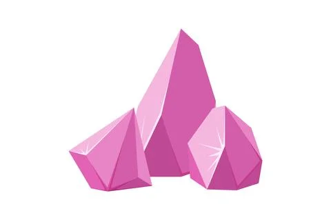 Crystals broken into pieces. Smashed ruby crystals. Broken gemstones or pink Stock Illustration