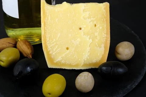 Crystals in cheese close-up. Stock Photos