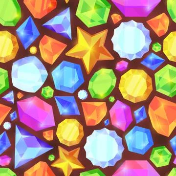 Crystals color seamless pattern. Shiny jewelry of various geometric shapes Stock Illustration
