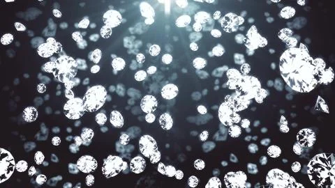 Crystals fall on a black background. 3D rendering of colored light for a video Stock Illustration