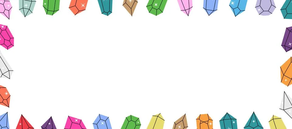 Crystals horizontal banner. Magic gem stones, diamond and jewel crystals Stock Illustration