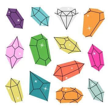 Crystals. Magic gem stones, diamond and jewel crystals. Gemstones, amethyst 스톡 일러스트