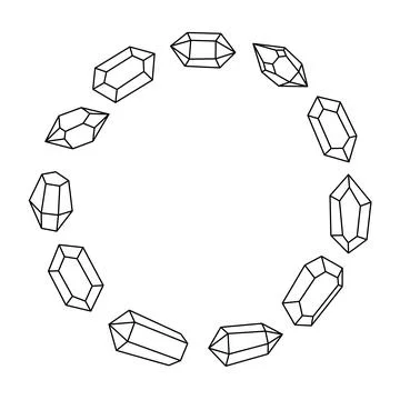 Crystals set in circle. Magic gem stones, diamond. Crystals of various geometric 库存插图