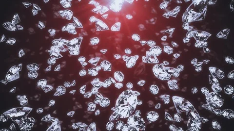 Crystals shining in rays of light fall on an blue background. 3d rendering Видео 124315207